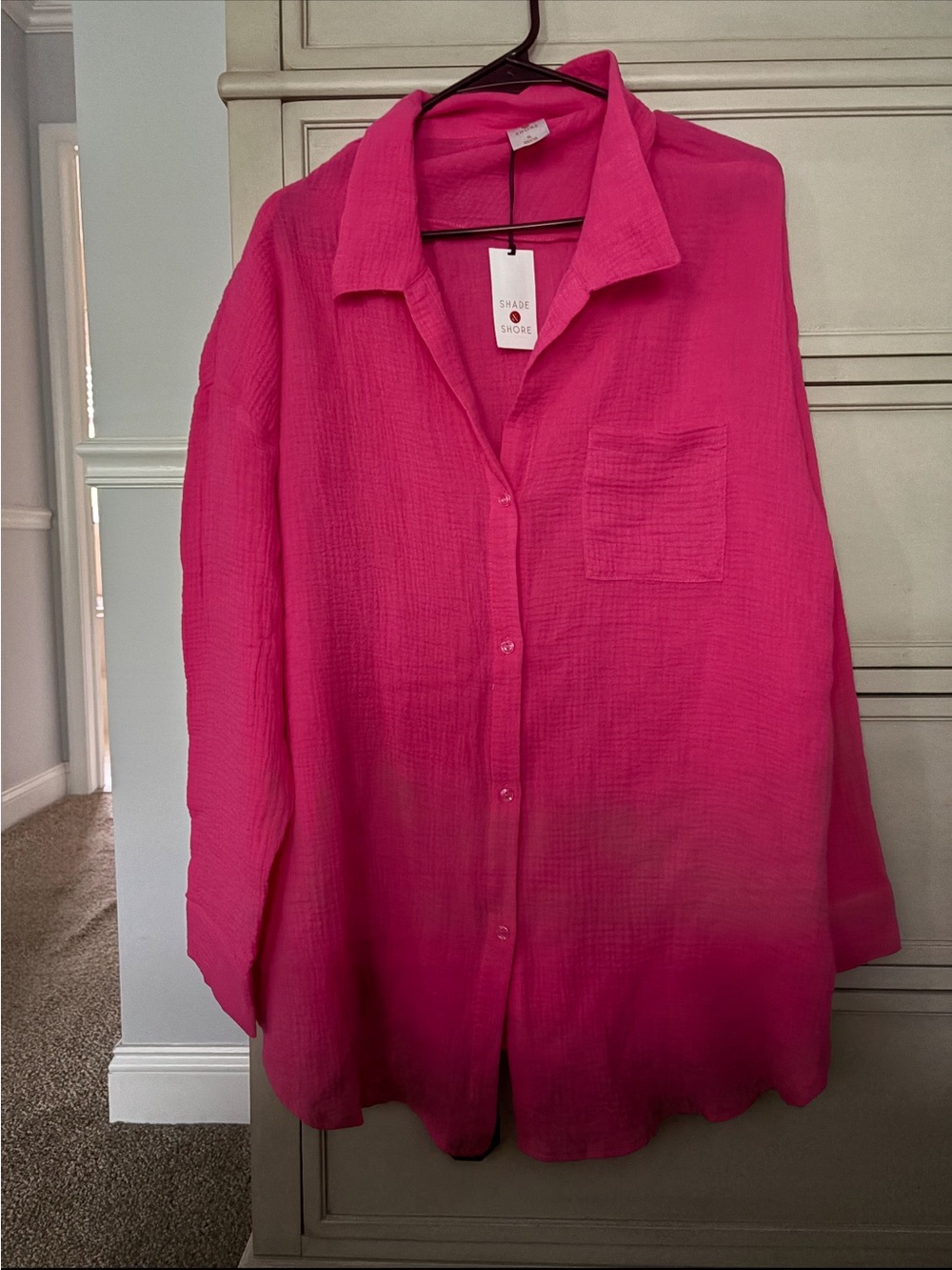 Shade & Shore Vibrant Hot Pink Women's Swim Coverup Shirt